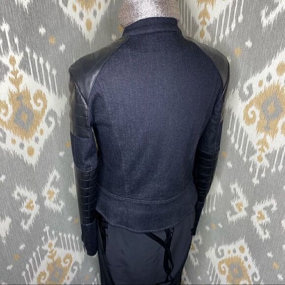 Ralph Lauren Italian Lamb Leather Patch Stretch Denim Moto Jacket - Picture 8 of 16